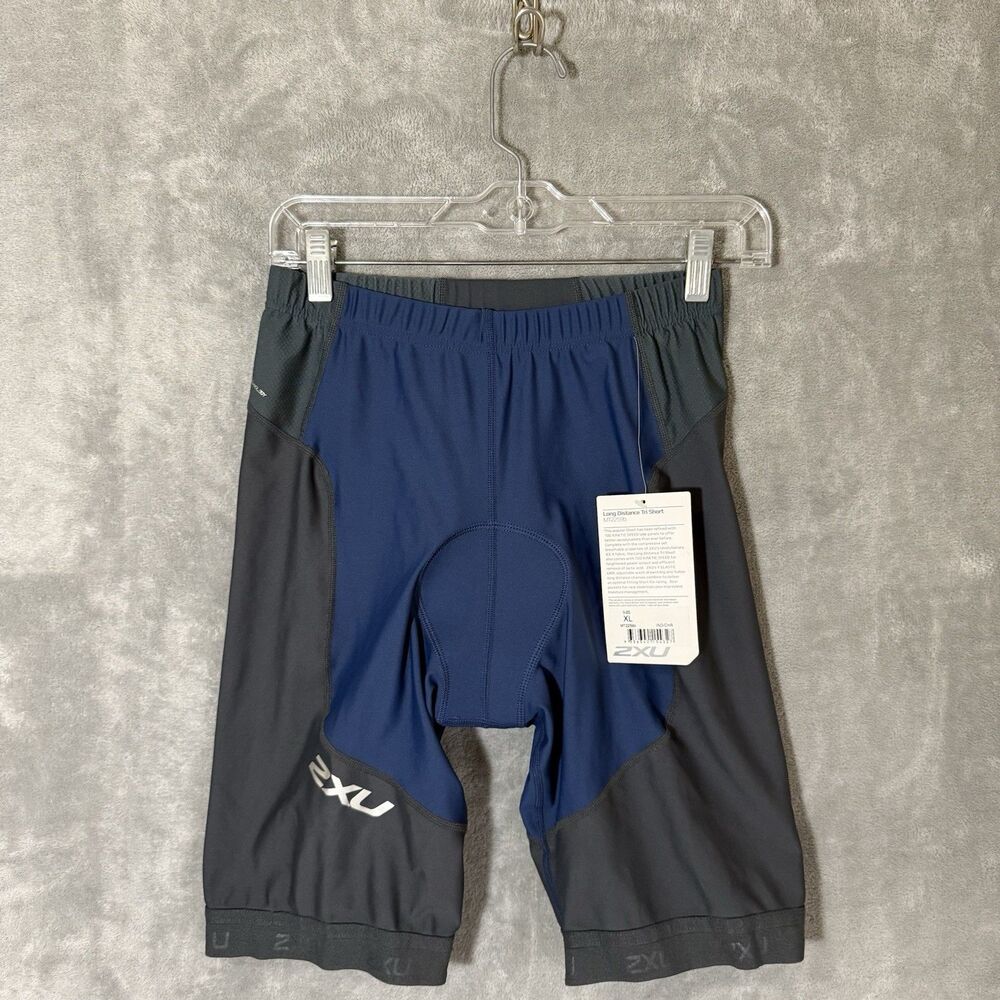 NWT 2XU Men's Long Distance Tri Shorts XL Indigo Blue Charcoal Gray MT2259b